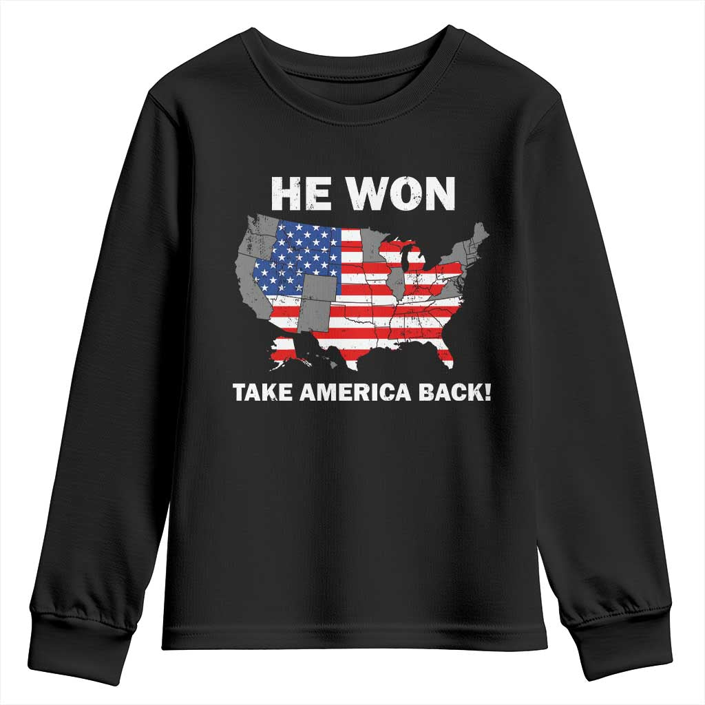 Trump Won 2024 Youth Sweatshirt Trump Election Map 2024 He Won Take America Back TS09 Black Print Your Wear