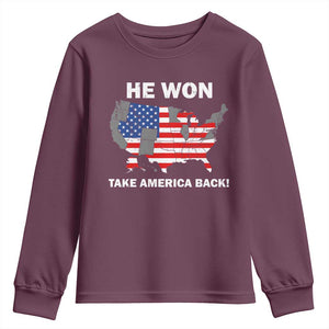 Trump Won 2024 Youth Sweatshirt Trump Election Map 2024 He Won Take America Back TS09 Maroon Print Your Wear