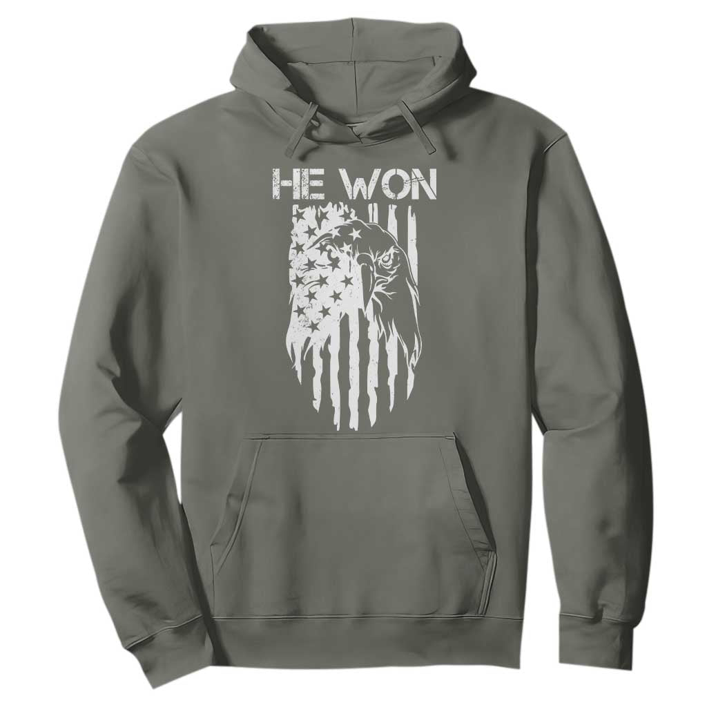Trump Won 2024 Hoodie He Won Patriotic America Flag Eagle TS09 Military Green Print Your Wear