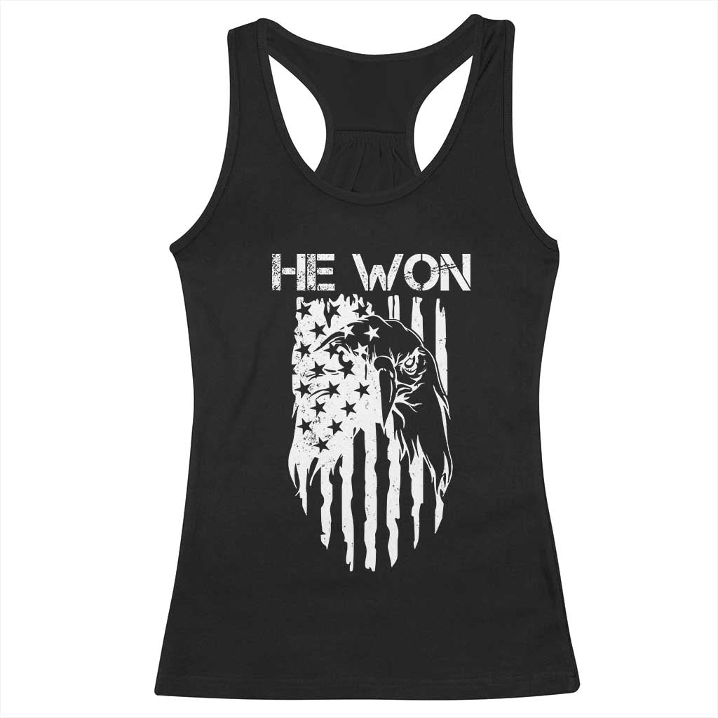 Trump Won 2024 Racerback Tank Top He Won Patriotic America Flag Eagle TS09 Black Print Your Wear