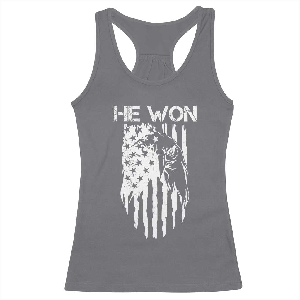 Trump Won 2024 Racerback Tank Top He Won Patriotic America Flag Eagle TS09 Charcoal Print Your Wear
