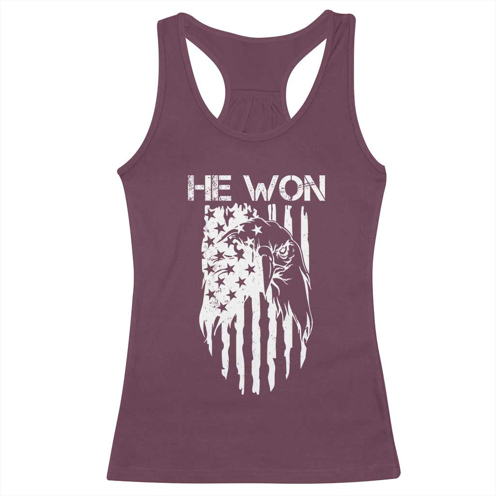 Trump Won 2024 Racerback Tank Top He Won Patriotic America Flag Eagle TS09 Maroon Print Your Wear
