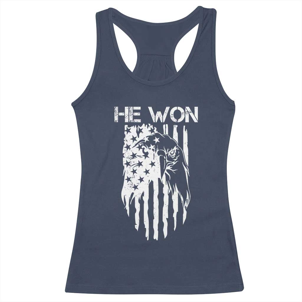 Trump Won 2024 Racerback Tank Top He Won Patriotic America Flag Eagle TS09 Navy Print Your Wear
