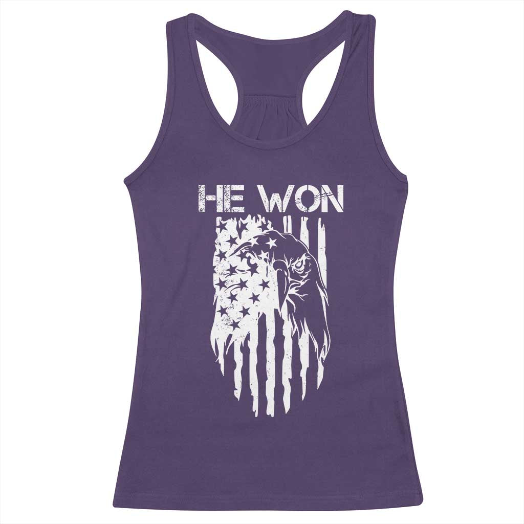 Trump Won 2024 Racerback Tank Top He Won Patriotic America Flag Eagle TS09 Purple Print Your Wear
