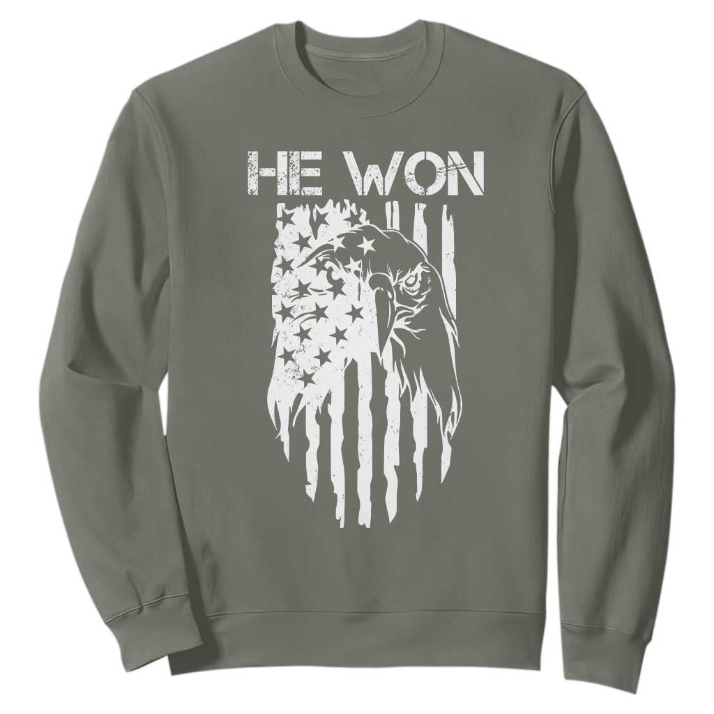 Trump Won 2024 Sweatshirt He Won Patriotic America Flag Eagle TS09 Military Green Print Your Wear
