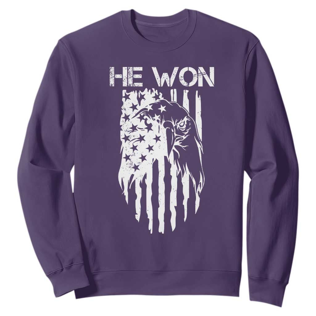 Trump Won 2024 Sweatshirt He Won Patriotic America Flag Eagle TS09 Purple Print Your Wear
