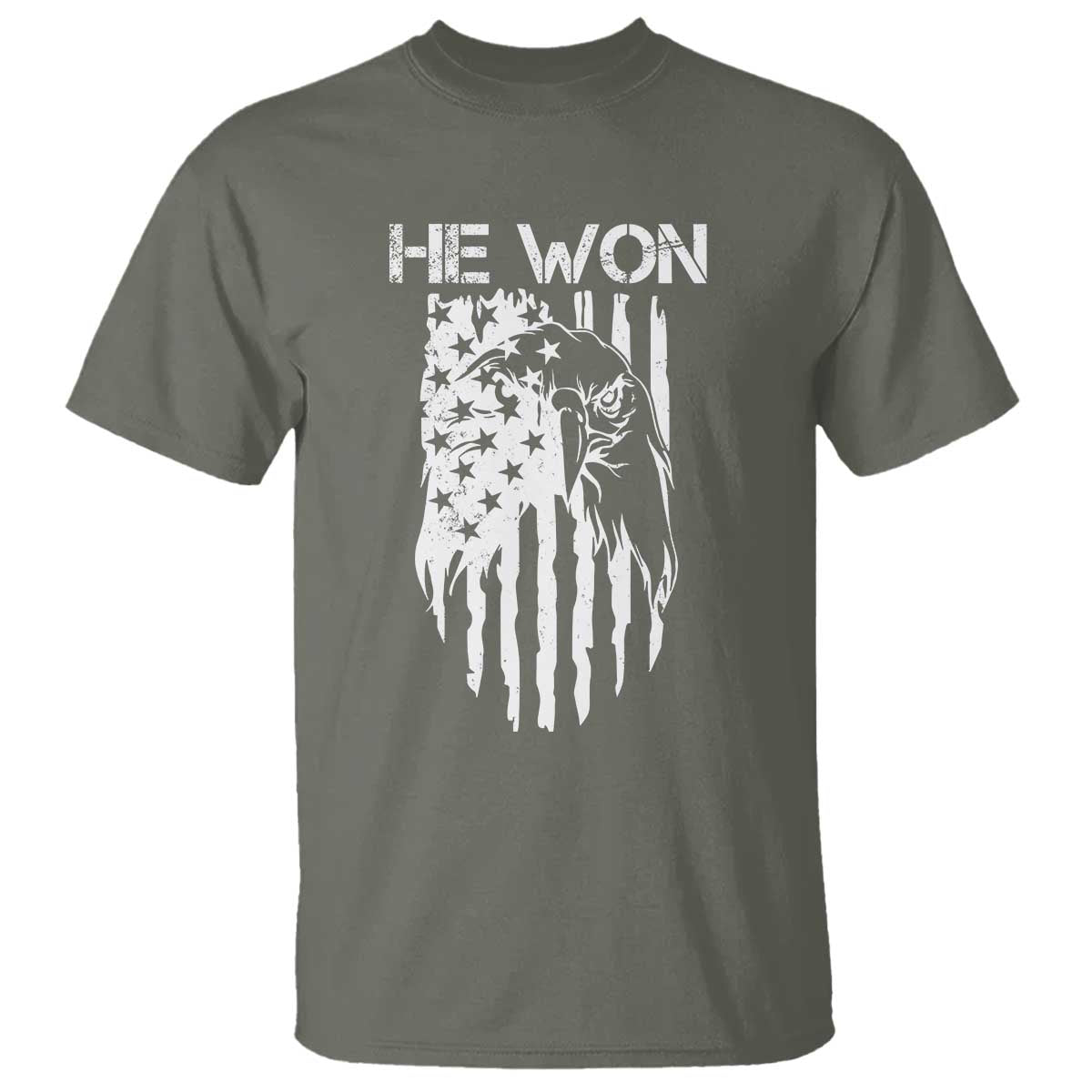 Trump Won 2024 T Shirt He Won Patriotic America Flag Eagle TS09 Military Green Print Your Wear