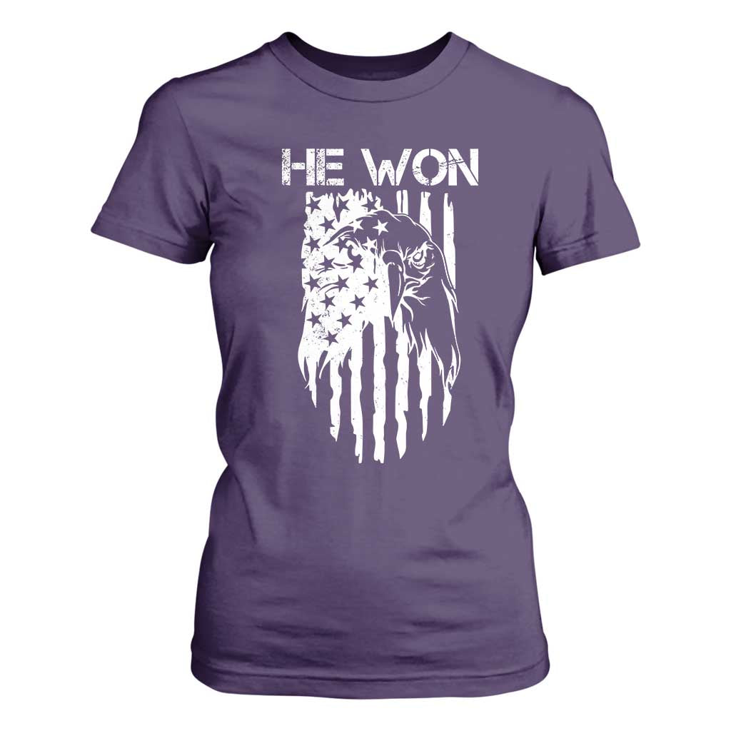 Trump Won 2024 T Shirt For Women He Won Patriotic America Flag Eagle TS09 Purple Print Your Wear