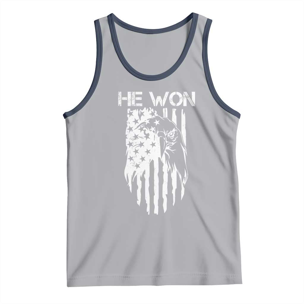 Trump Won 2024 Tank Top He Won Patriotic America Flag Eagle TS09 Athletic Heather Navy Print Your Wear