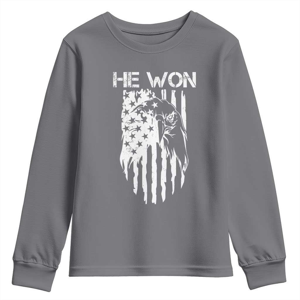 Trump Won 2024 Youth Sweatshirt He Won Patriotic America Flag Eagle TS09 Charcoal Print Your Wear