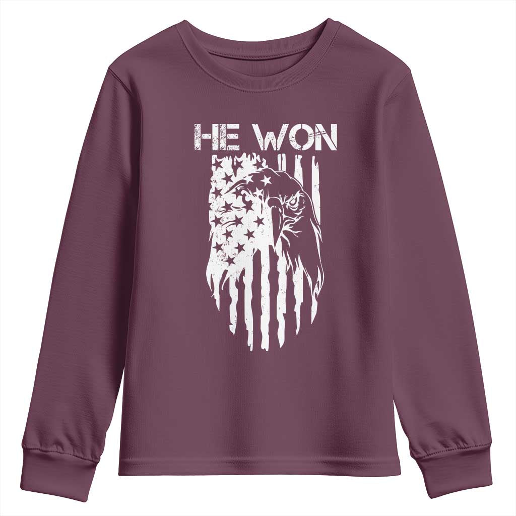Trump Won 2024 Youth Sweatshirt He Won Patriotic America Flag Eagle TS09 Maroon Print Your Wear