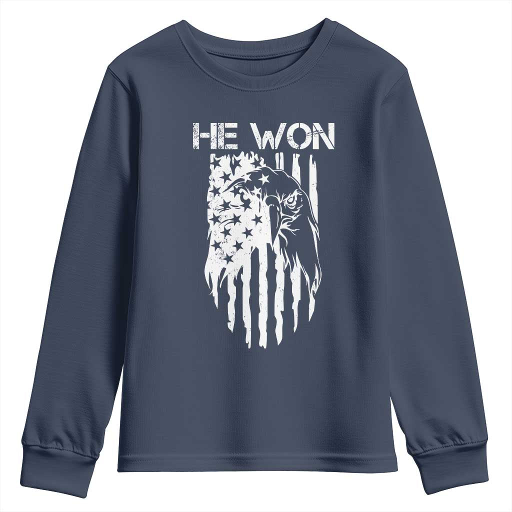 Trump Won 2024 Youth Sweatshirt He Won Patriotic America Flag Eagle TS09 Navy Print Your Wear