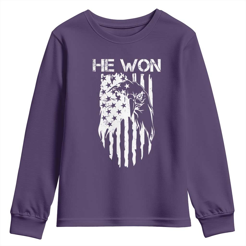 Trump Won 2024 Youth Sweatshirt He Won Patriotic America Flag Eagle TS09 Purple Print Your Wear
