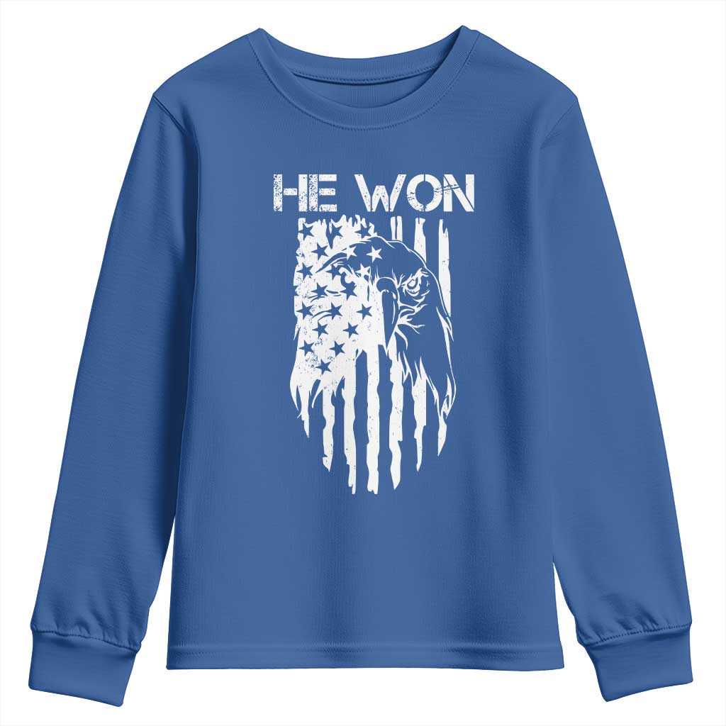 Trump Won 2024 Youth Sweatshirt He Won Patriotic America Flag Eagle TS09 Royal Blue Print Your Wear