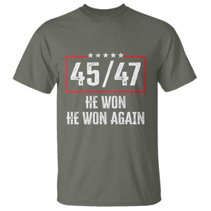 Trump Won 2024 T Shirt 45 47 He Won He Won Again TS09 Military Green Print Your Wear