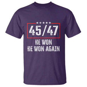 Trump Won 2024 T Shirt 45 47 He Won He Won Again TS09 Purple Print Your Wear