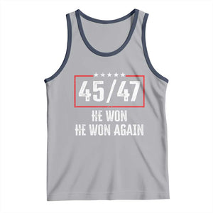 Trump Won 2024 Tank Top 45 47 He Won He Won Again TS09 Athletic Heather Navy Print Your Wear
