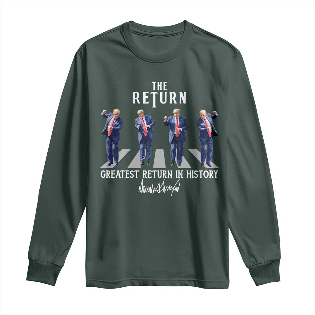 Trump Won 2024 Long Sleeve Shirt The Return Trump Funny Dancing TS09 Dark Forest Green Print Your Wear