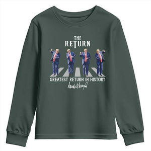 Trump Won 2024 Youth Sweatshirt The Return Trump Funny Dancing TS09 Dark Forest Green Print Your Wear