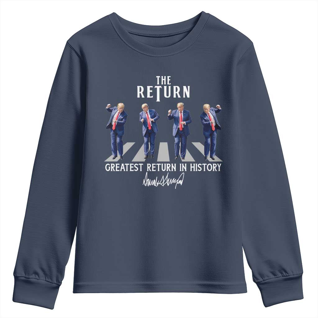 Trump Won 2024 Youth Sweatshirt The Return Trump Funny Dancing TS09 Navy Print Your Wear