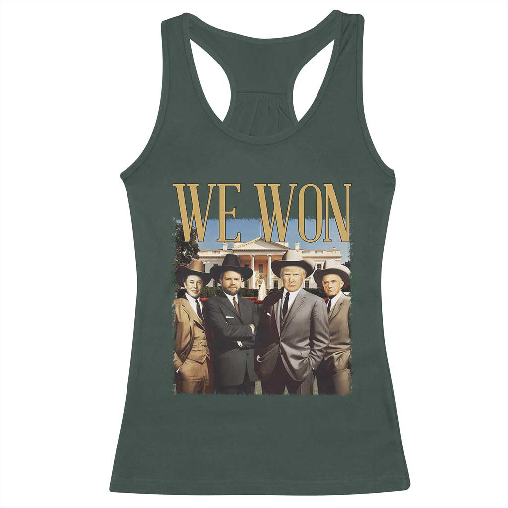 Trump Won 2024 Racerback Tank Top We Won Trump Team Cowboy TS09 Dark Forest Green Print Your Wear