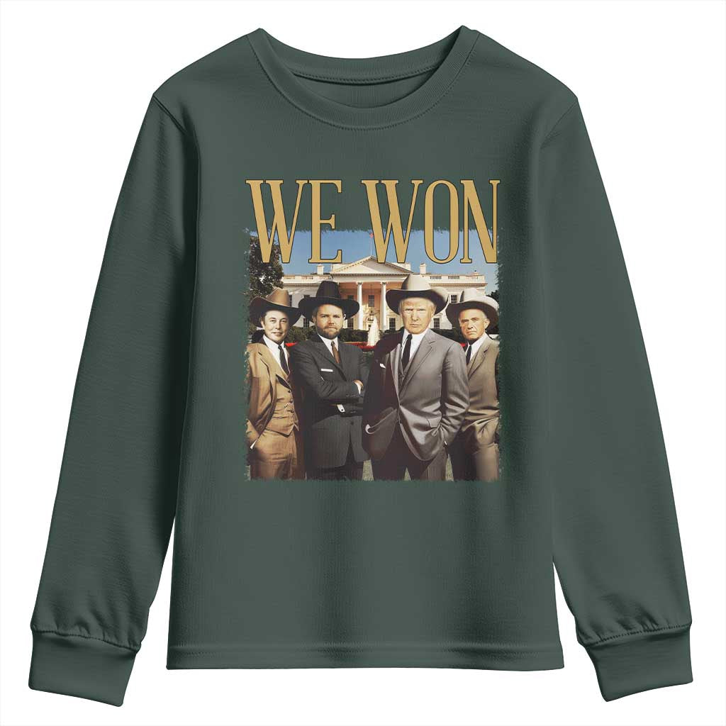 Trump Won 2024 Youth Sweatshirt We Won Trump Team Cowboy TS09 Dark Forest Green Print Your Wear