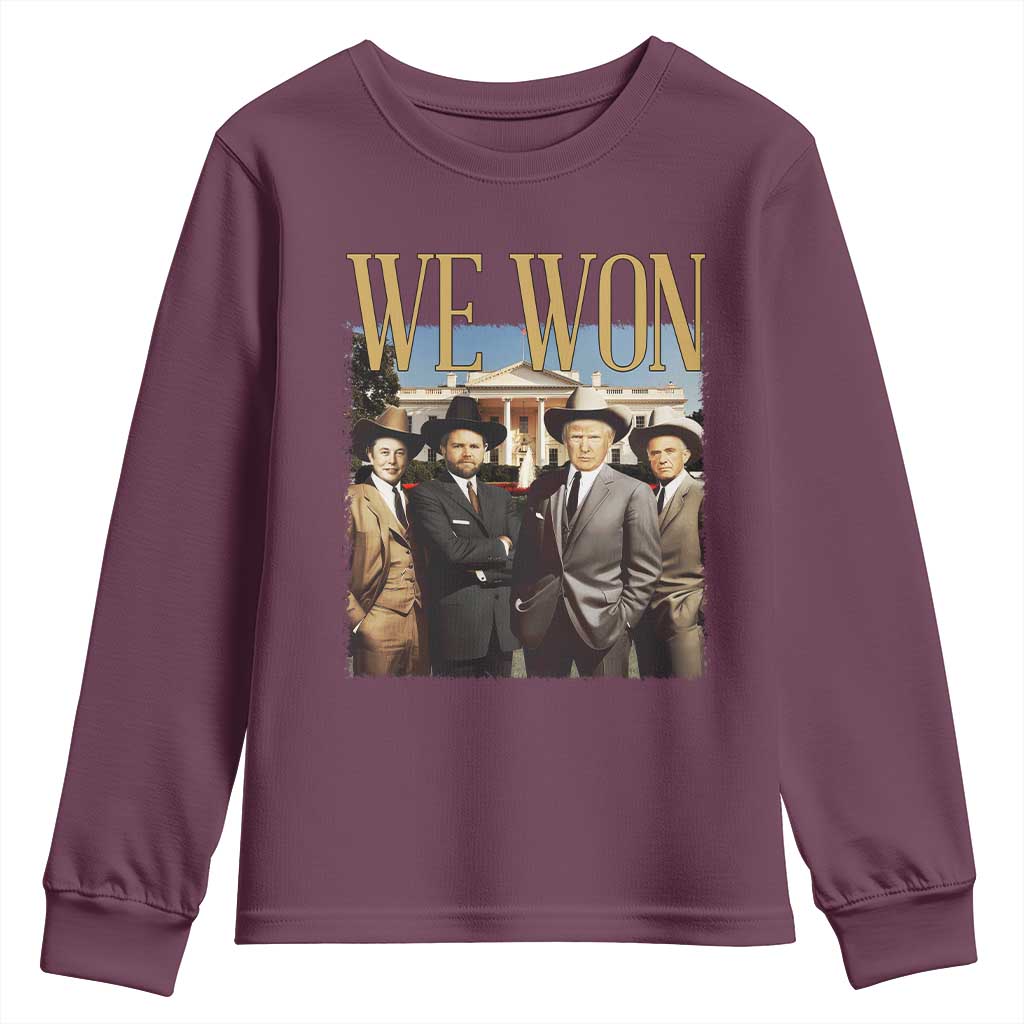 Trump Won 2024 Youth Sweatshirt We Won Trump Team Cowboy TS09 Maroon Print Your Wear