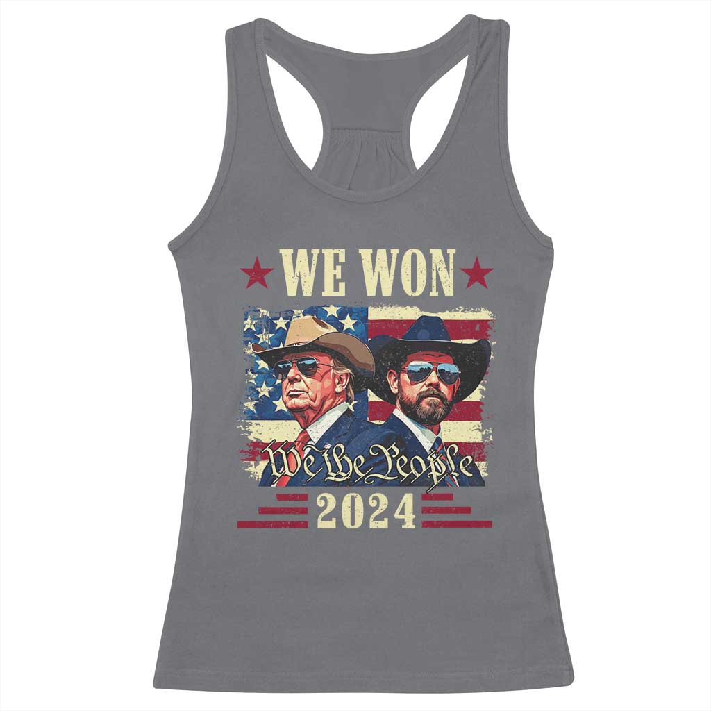 Trump Vance Cowboy We Won 2024 Racerback Tank Top TS09 Charcoal Print Your Wear