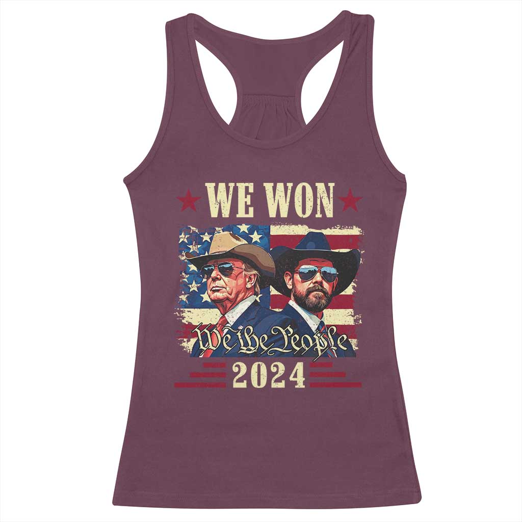 Trump Vance Cowboy We Won 2024 Racerback Tank Top TS09 Maroon Print Your Wear