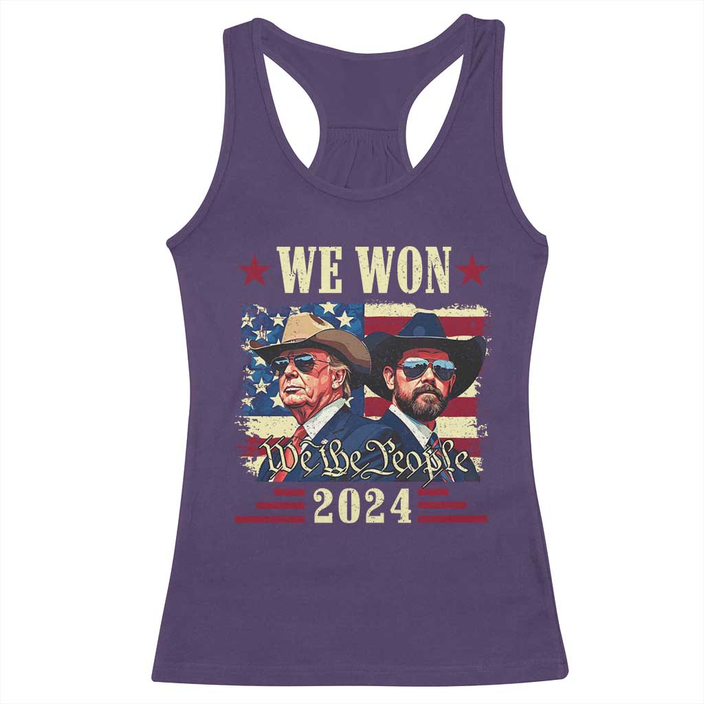Trump Vance Cowboy We Won 2024 Racerback Tank Top TS09 Purple Print Your Wear