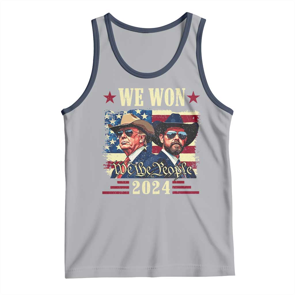 Trump Vance Cowboy We Won 2024 Tank Top TS09 Athletic Heather Navy Print Your Wear