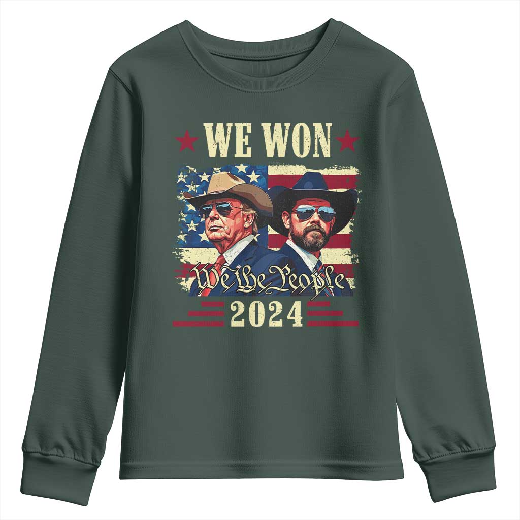 Trump Vance Cowboy We Won 2024 Youth Sweatshirt TS09 Dark Forest Green Print Your Wear