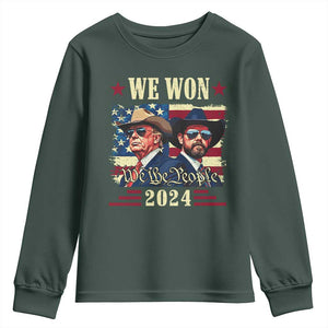 Trump Vance Cowboy We Won 2024 Youth Sweatshirt TS09 Dark Forest Green Print Your Wear