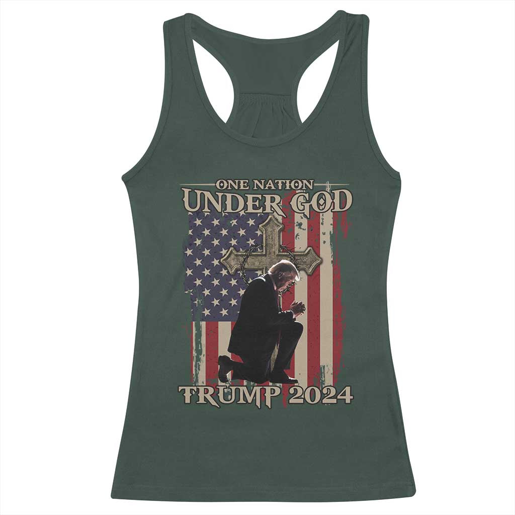 Trump Won 2024 Racerback Tank Top One Nation Under God TS09 Dark Forest Green Print Your Wear