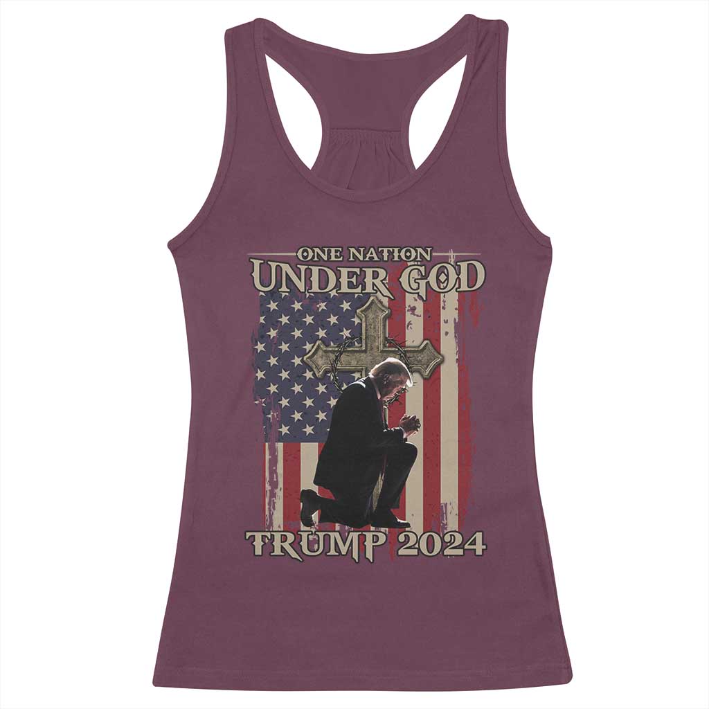 Trump Won 2024 Racerback Tank Top One Nation Under God TS09 Maroon Print Your Wear