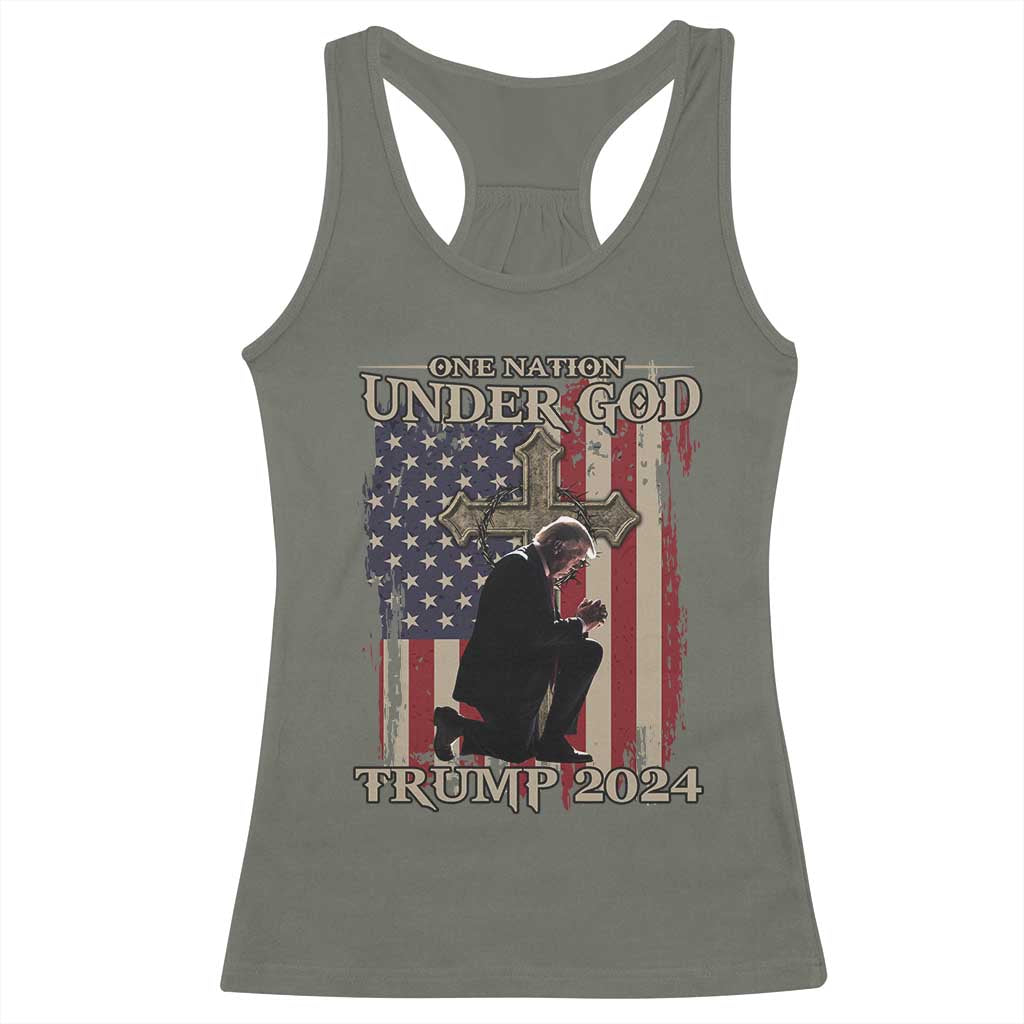 Trump Won 2024 Racerback Tank Top One Nation Under God TS09 Military Green Print Your Wear