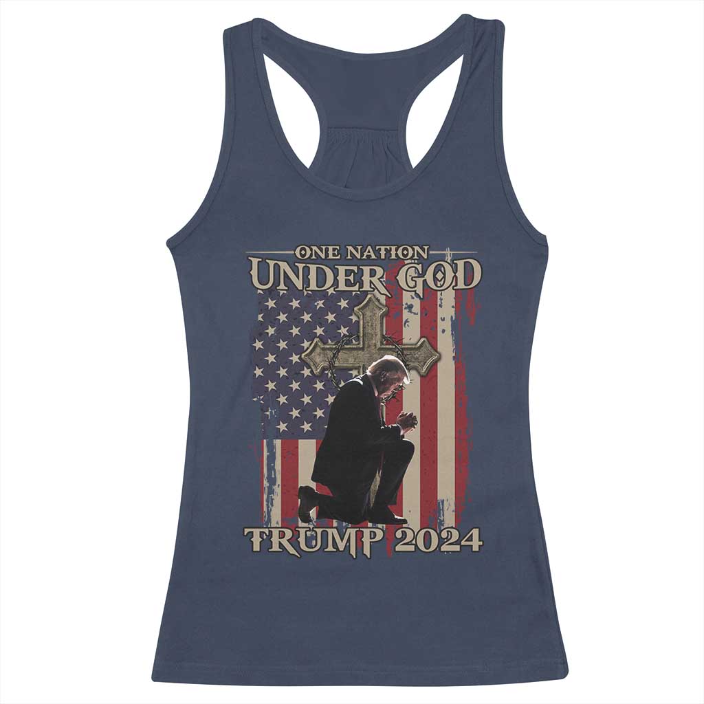 Trump Won 2024 Racerback Tank Top One Nation Under God TS09 Navy Print Your Wear