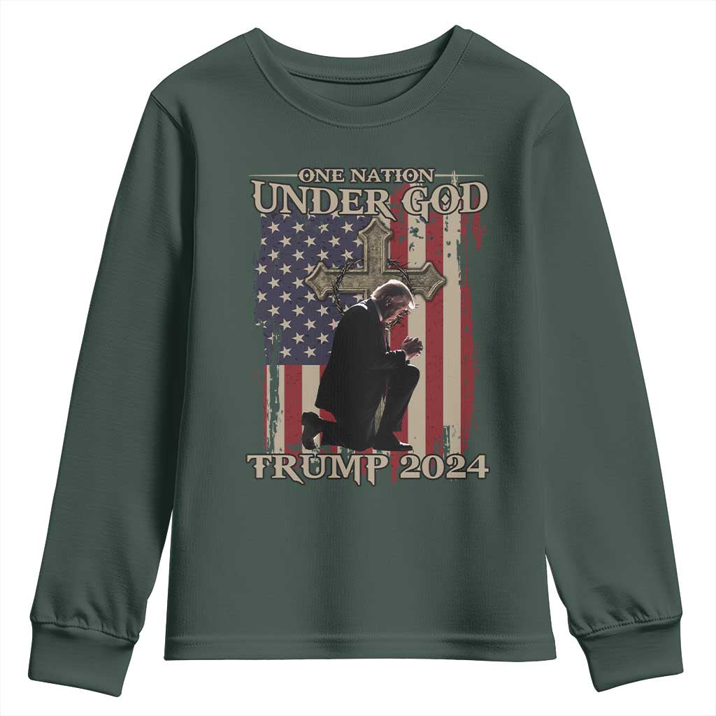 Trump Won 2024 Youth Sweatshirt One Nation Under God TS09 Dark Forest Green Print Your Wear