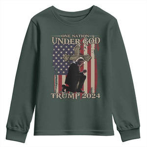 Trump Won 2024 Youth Sweatshirt One Nation Under God TS09 Dark Forest Green Print Your Wear