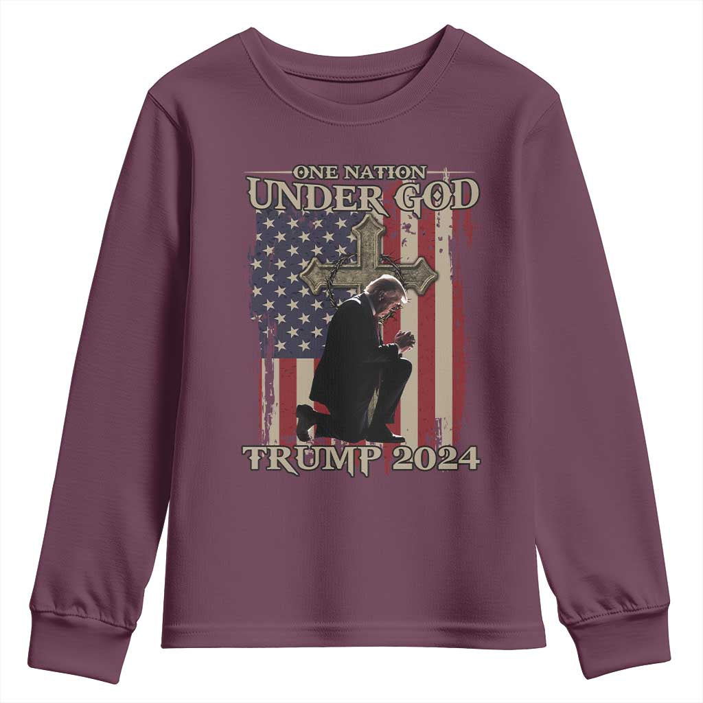 Trump Won 2024 Youth Sweatshirt One Nation Under God TS09 Maroon Print Your Wear