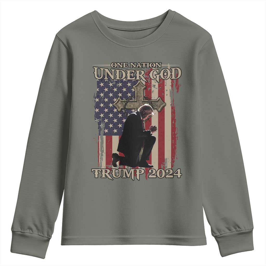 Trump Won 2024 Youth Sweatshirt One Nation Under God TS09 Military Green Print Your Wear