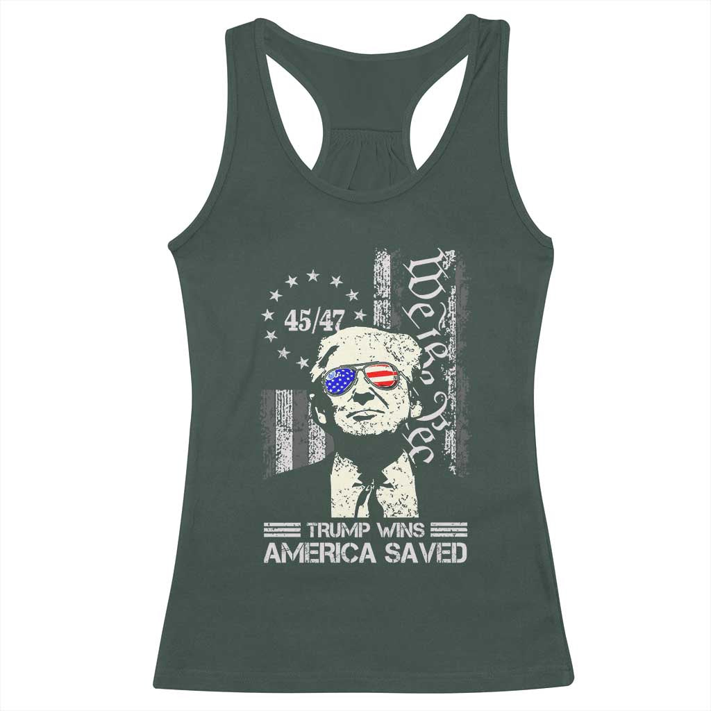 Trump Wins America Saved Racerback Tank Top TS09 Dark Forest Green Print Your Wear
