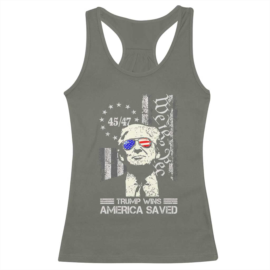 Trump Wins America Saved Racerback Tank Top TS09 Military Green Print Your Wear