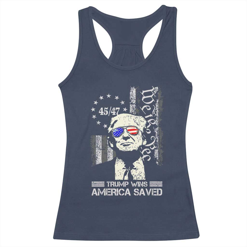 Trump Wins America Saved Racerback Tank Top TS09 Navy Print Your Wear