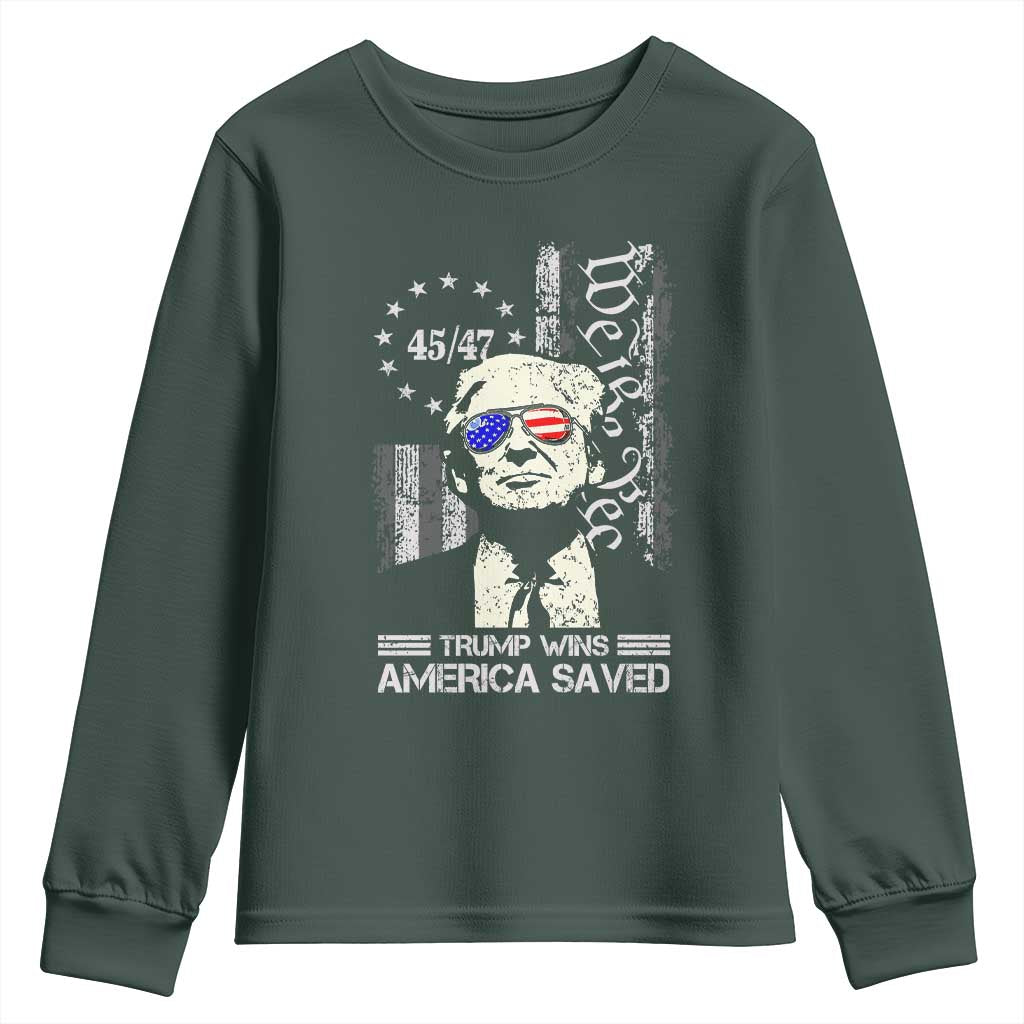 Trump Wins America Saved Youth Sweatshirt TS09 Dark Forest Green Print Your Wear
