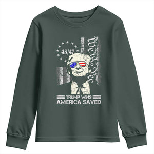 Trump Wins America Saved Youth Sweatshirt TS09 Dark Forest Green Print Your Wear