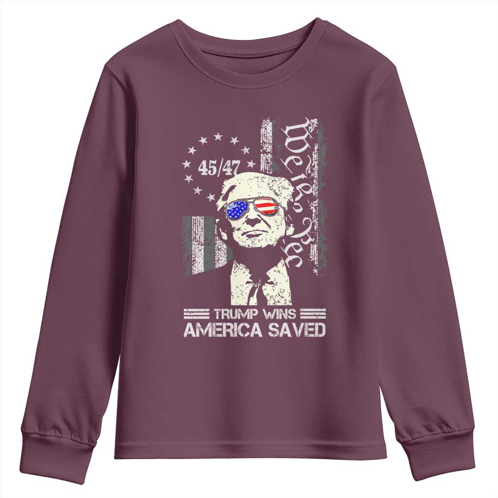 Trump Wins America Saved Youth Sweatshirt TS09 Maroon Print Your Wear