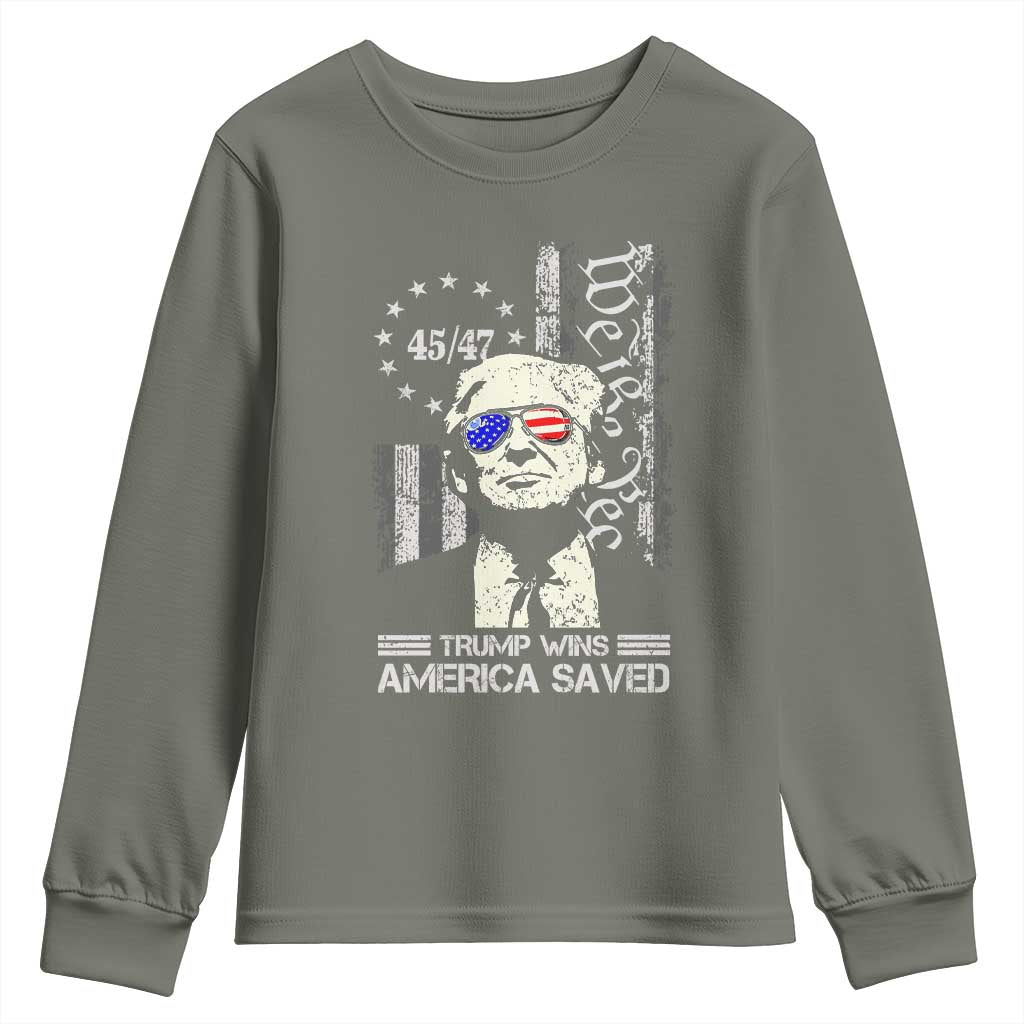 Trump Wins America Saved Youth Sweatshirt TS09 Military Green Print Your Wear