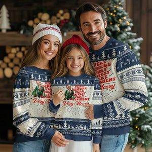 Xmas Trump Ugly Christmas Sweater Very Demure Very Cutesy Very President Very Merry TS09 Navy Print Your Wear