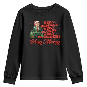 Christmas Trump Youth Sweatshirt Very Demure Very Cutesy Very President Very Merry TS09 Black Print Your Wear